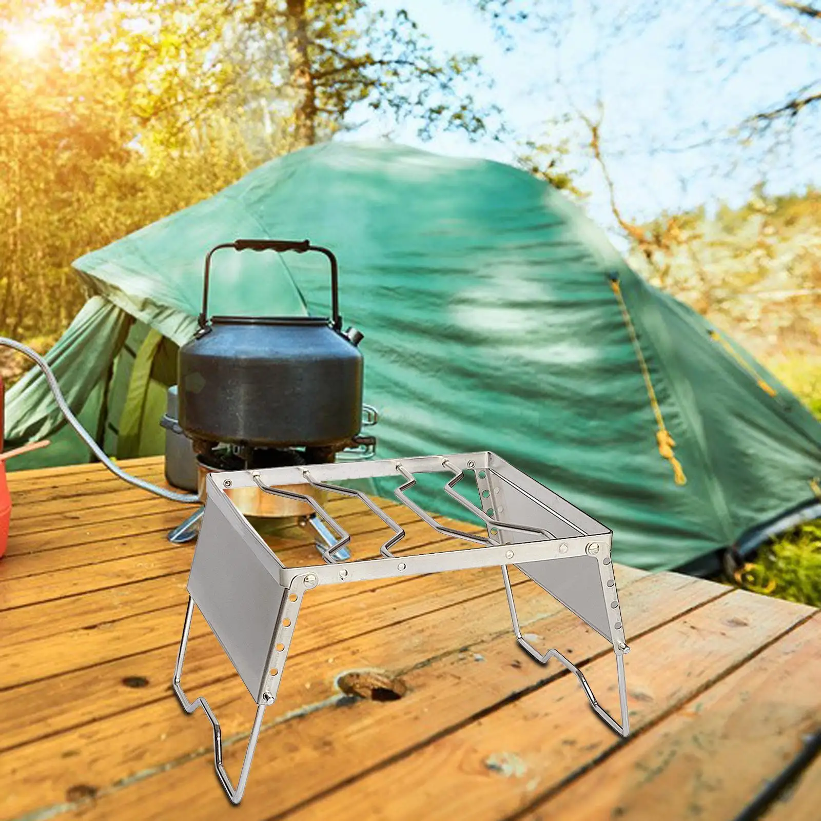 Folding Campfire Grill Cooking Pot Holder Bracket Barbecue Grill Gas BBQ Grill for Adventures RV Camping Outdoor Trip Hunting