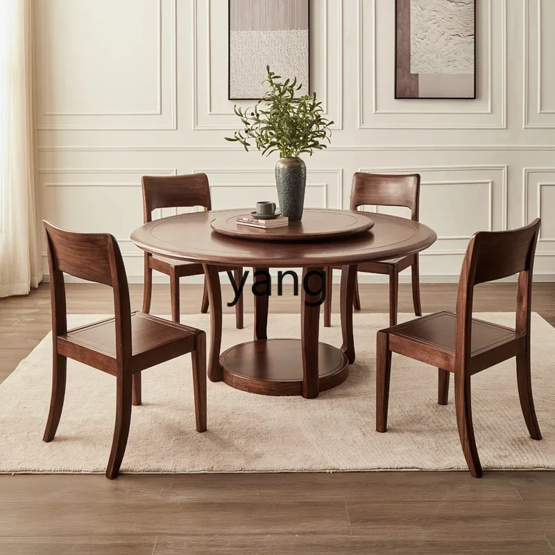 LMM， all solid wood modern simple small apartment family circle dining table and chair with turntable combination