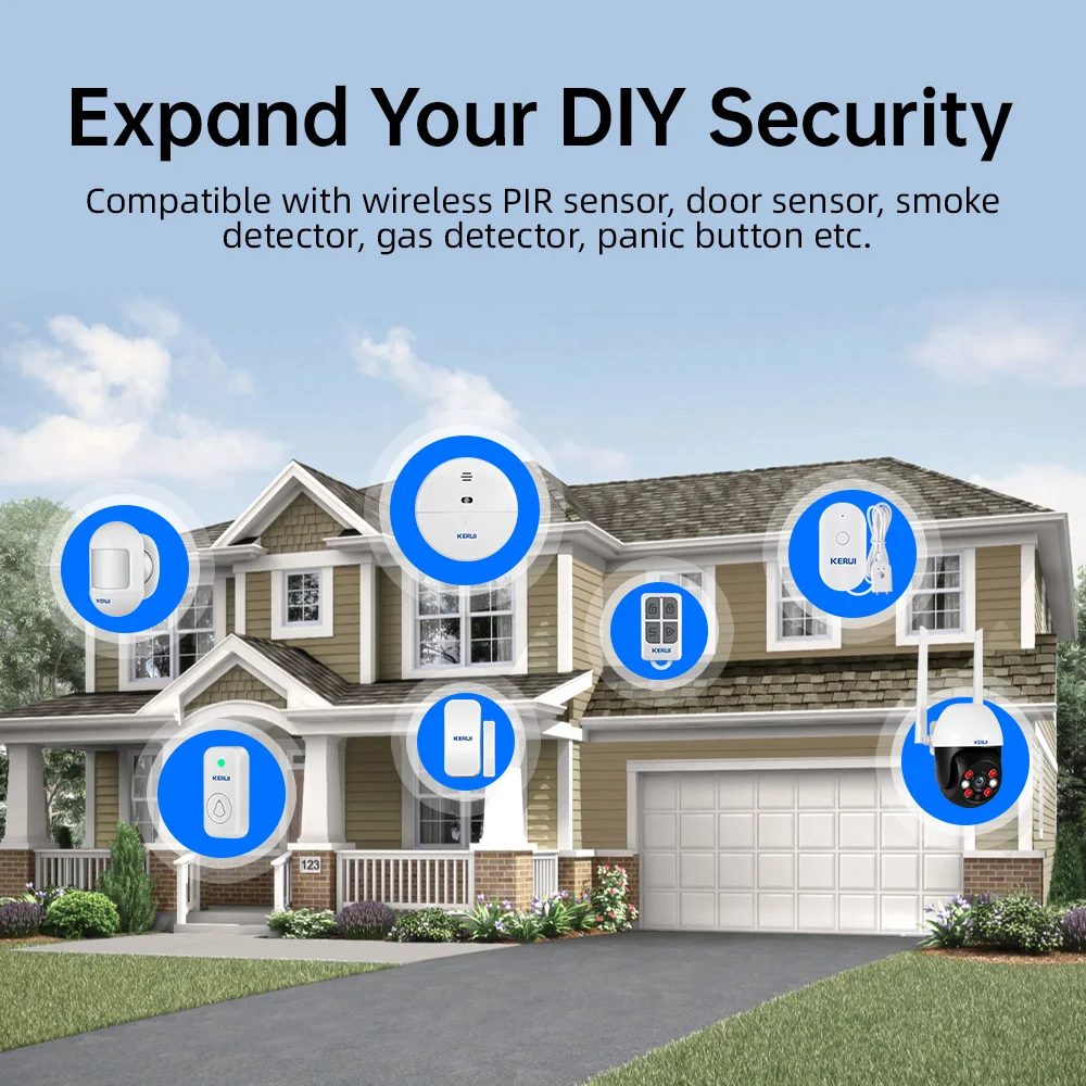 KERUI W202 Tuya Home Alarm Kit Alarmsysteem Smart Life Tuya Inbraakalarm met Deur/Raam Sensor PIR sensor