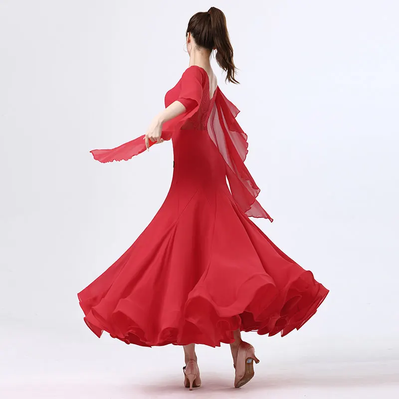 Robe de danse de salon double pour femme, robe châle en dentelle, robe de danse de salon, nouveau post