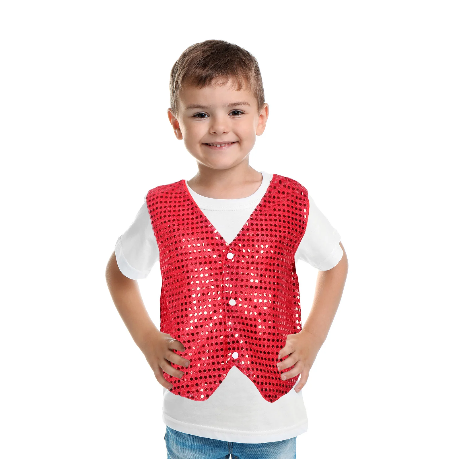 

Red Sequin Vest Hip Hop Jazz Dance Performance Halloween Party Stage Costume Waistcoat Shiny Outfit