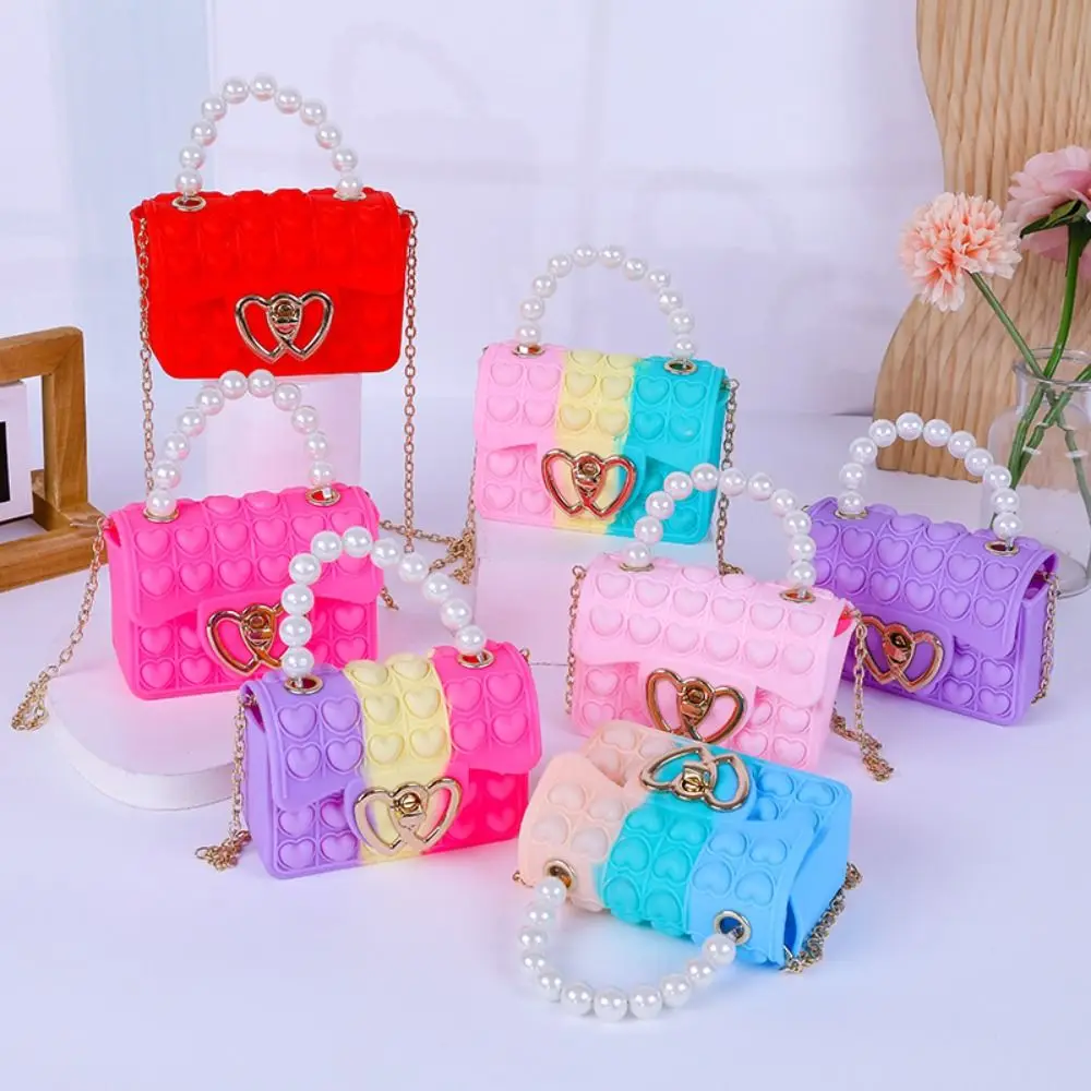 New Girl Purse Shoulder Bag Handbag Silicone Cute Heart Bag Messenger Bag Coin Purse Kids Stress Relief Pop Fingertip Toy