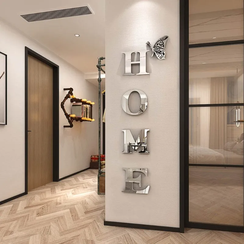 

HOME Home Mirror Wall Stickers,Letter Logo Acrylic 3D Mirror Wall Decoration,Porch Door Home Decoration Room Decor Aesthetic