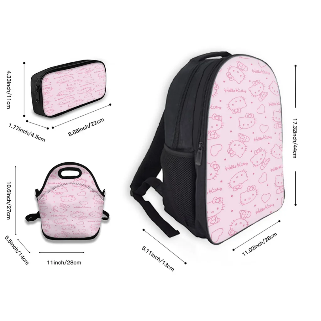 New Fashionable  Holle kitty Backpack Bag Large Capacity Trendy Book Bag Multi-pockets Adjustable 17inch