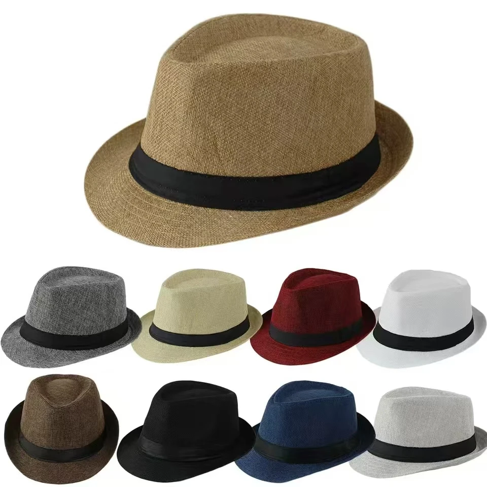 Men's Hats Fedoras Imitation Linen Top Jazz Hat Adult Bowler Hats Classic Version Chapeau Hats