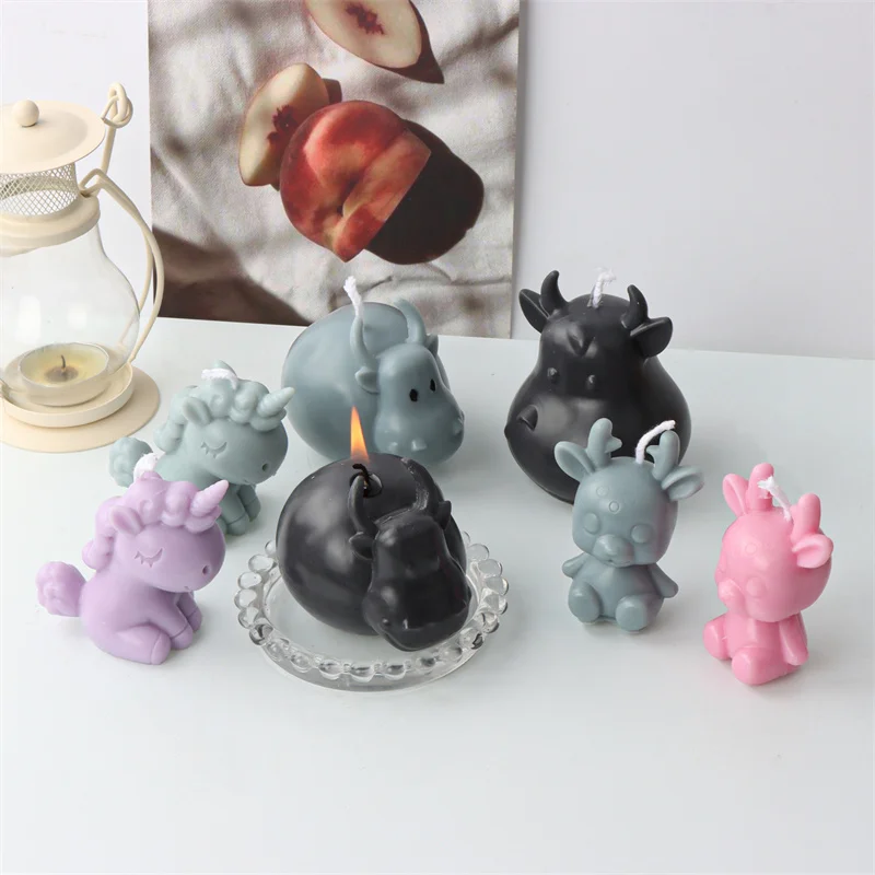 3D Animal Series Silicone Molds DIY Cute Cow Unicorn Deer Scented Candles Plaster Resin Craft Casting Tools Home Handmade Gifts