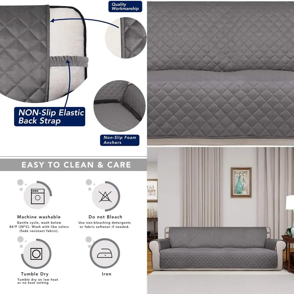 

Reversible Quilted Sofa Cover - Water-Resistant, Washable Couch Protector with Non-Slip Elastic Straps for Kids and Pets (XXL, G