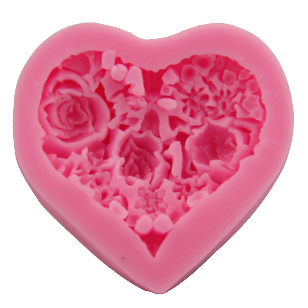 

3 D Rose Heart Cake Mold Polymer Clay Molds Fudge Pudding Pink Silicone Fondant