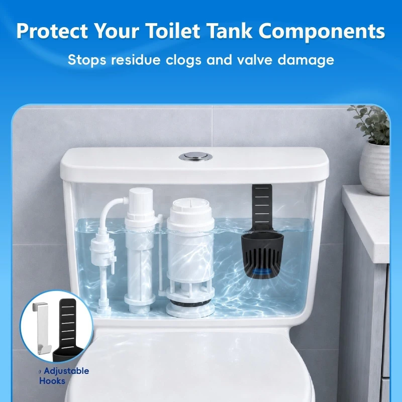 Bathroom Toilet Tank Tablet Caddy Adjustable Hanging Holder Basket for Toilet Cleaner Tablets Prevent Direct Contact with Toilet