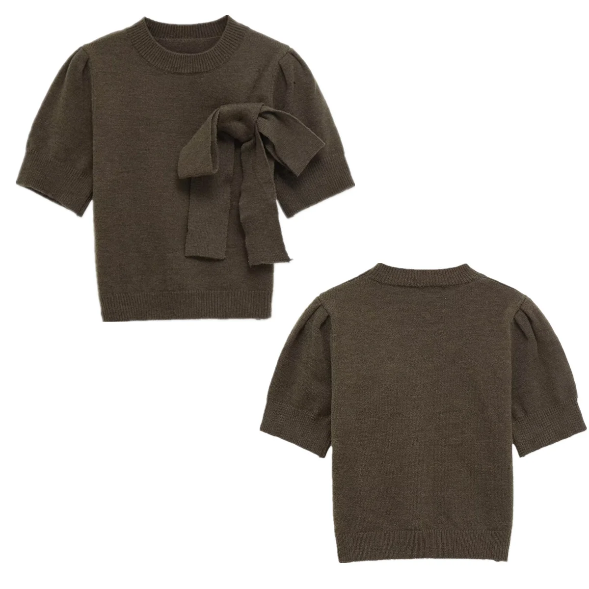 ديف & دي 2026 الربيع تي شيرت صيفي ملابس امرأة الملابس النسائية أنيقة القوس المرأة سترة تريكو بلوزات قصيرة #1