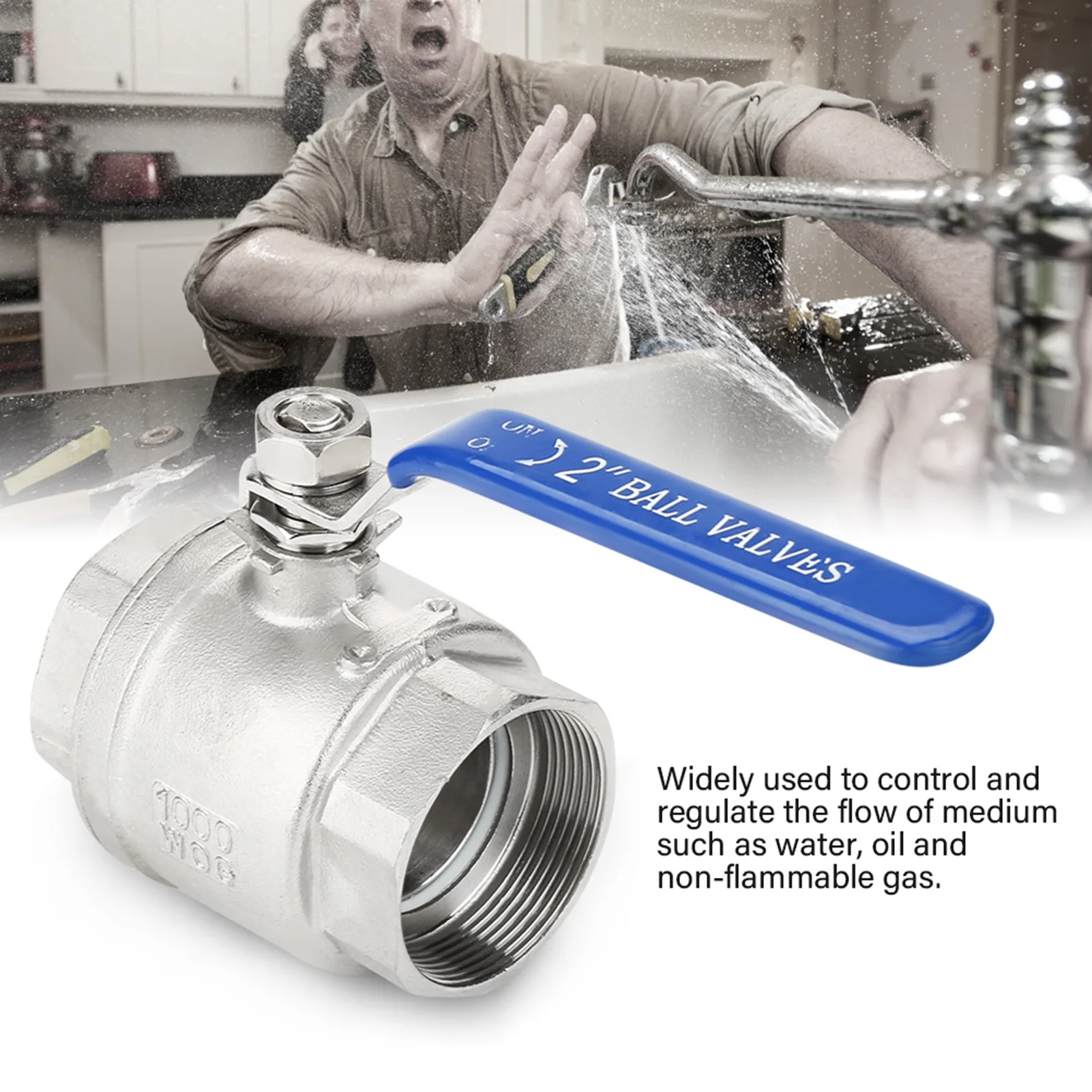 304 Stainless Steel Two Piece Full Port Female Thread Ball Valve 2