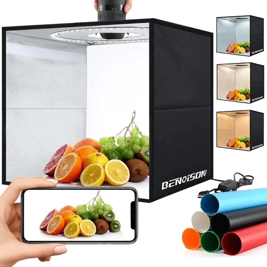 

Light Box Photography 16x16 Portable Shooting Tent with 120 LEDs 6 Backdrops for Jewelry Watches Cosmetics Food Photography