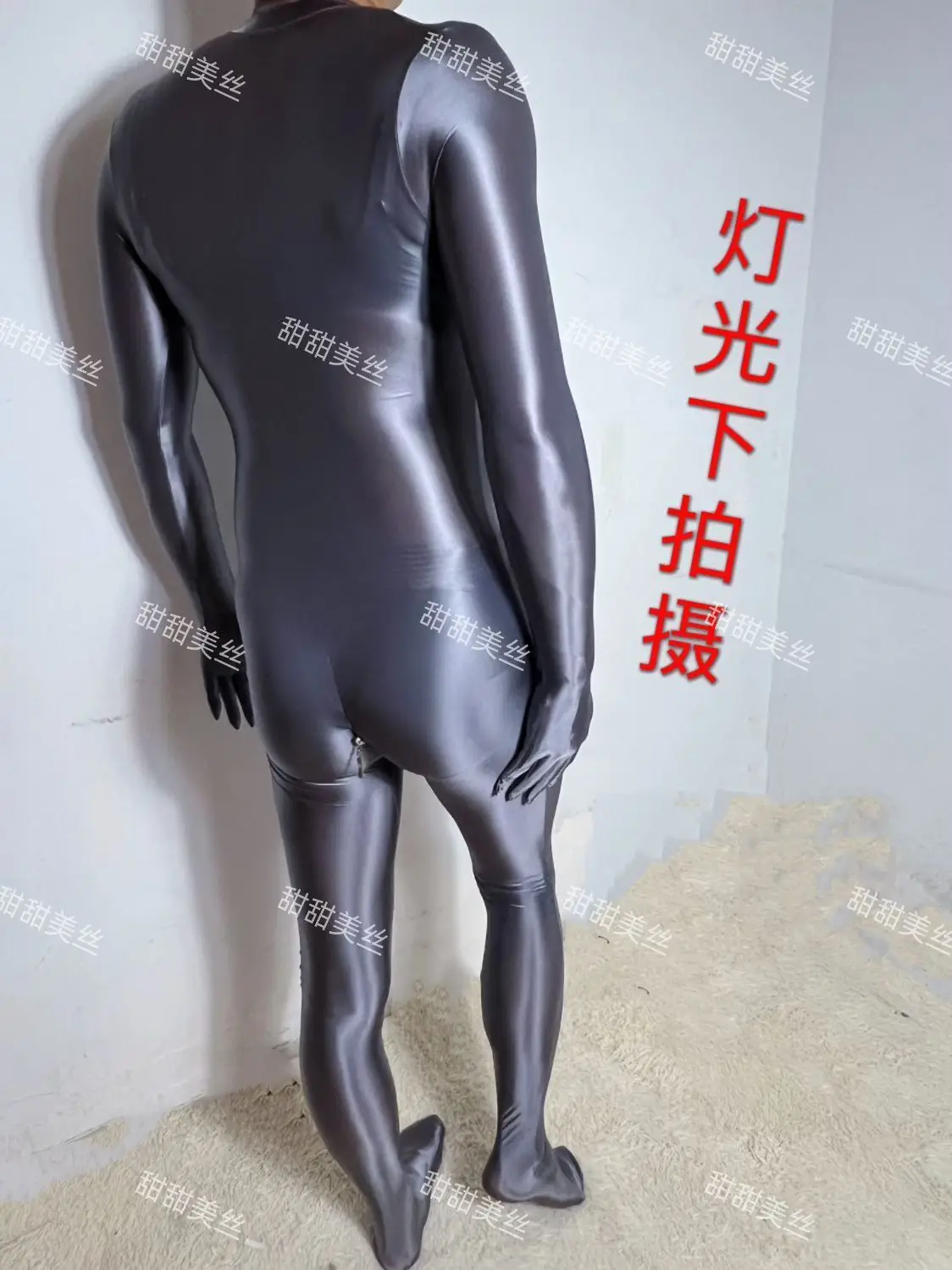 For Men 40-72kg 150-173cm Glossy Sexy See Through Full Body Jumpsuits Zipper Open Crotch Bodycon Rompers Tight Playsuit