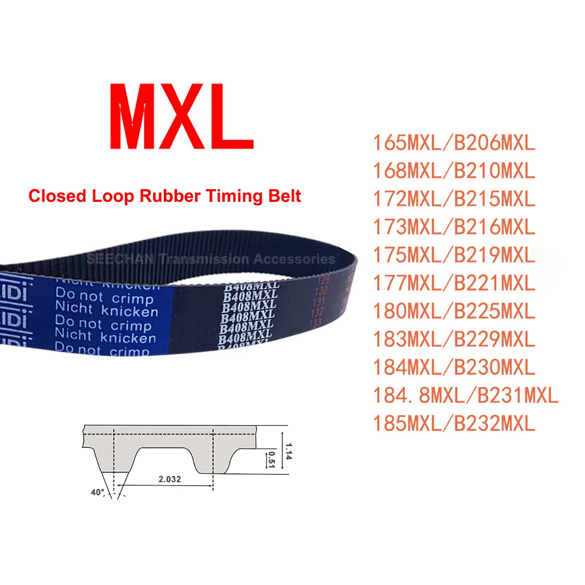 

1Pcs MXL Closed Loop Timing Belt Width 6/10mm Rubber Synchronous Belt B206 B210 B215 B216 B219 B221 B225 B229 B230 B231 B232MXL