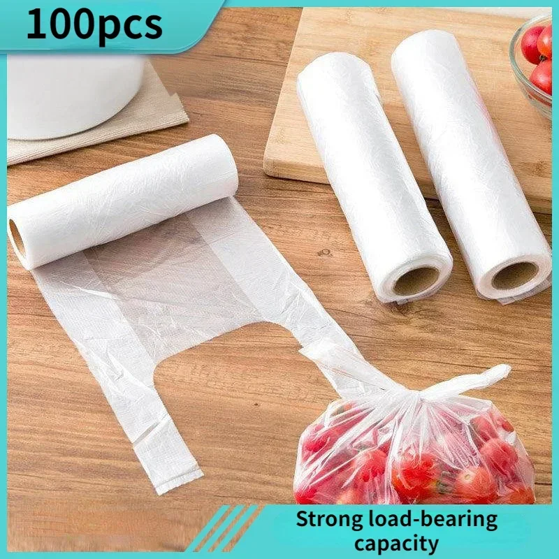 

100PCS Transpare Roll Fresh-keeping Plastic Bags of Vacuum Food Saver Bag 3 Sizes Food Storage Bags with Handle Keep Fresh XXM