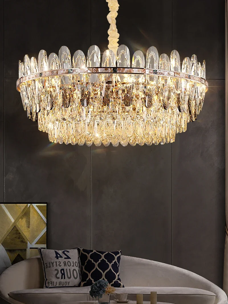 Modern crystal living room chandelier American luxury room decoration LED Shell elements hall lighting