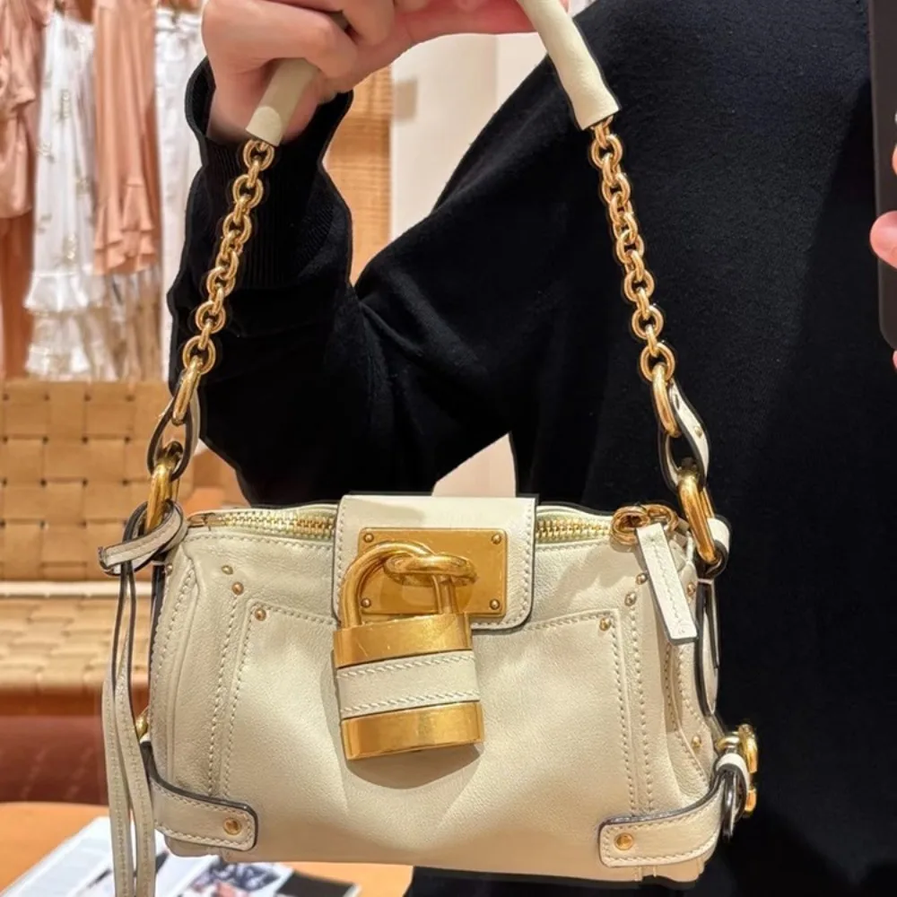 

Luxury Lock Design Shoulder Bag Fashion Soft PU Leather Women's Bag Chains Rivet Designer Bags for Women Handbags Studded Tote