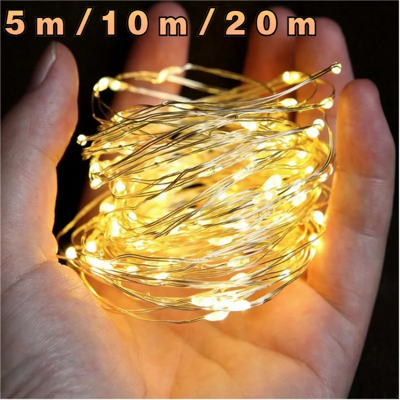 1m/10m/20m Copper Silver Wire Garland Light LED USB String Lights Waterproof Fairy Lights For Christmas Wedding Party Decoration