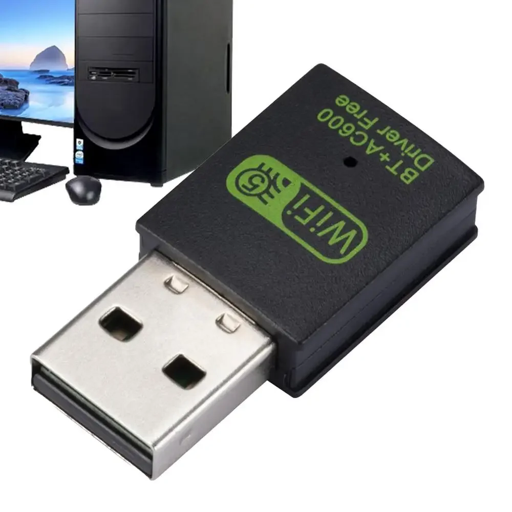 600Mbps USB 와이파이 블루투스 어댑터, 2in 1 동글 듀얼 밴드 2.4G, 5GHz USB 와이파이 5 네트워크 무선 WLAN 리시버