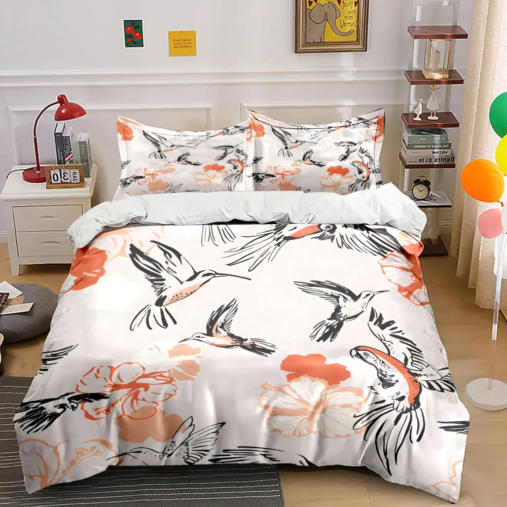 Artistic birds with floral pattern Print Bedding Set 1 Duvet Cover 2 Pillowcases for Adult and Children Luxury Gift Full Size