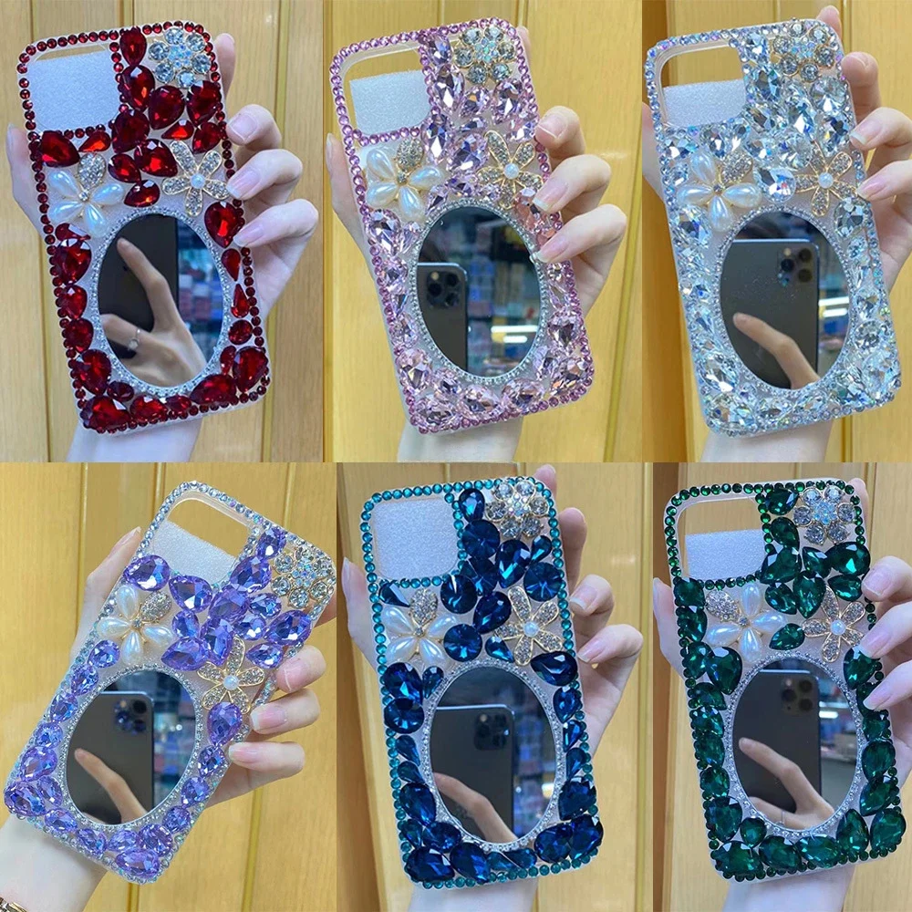 Luxury Rhinestone Diamond Mirror Clear Soft Case, Glitter Cover for Samsung Galaxy S24 S20 Plus S21 FE S22 23Ultra Note20 10