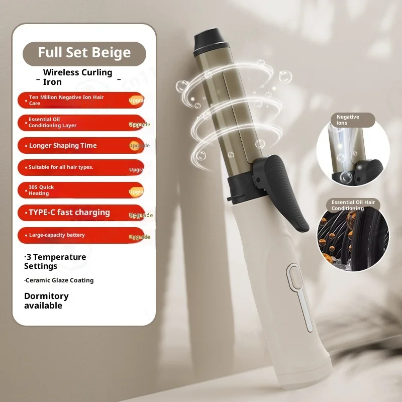 Korean Big Barrel Hair Curler Wireless Rechargeable Tourmaline Ceramic Long Lasting Hold For Salon Use Gentle Voluminous Curls