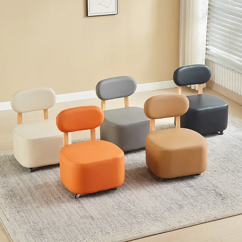 

Small stool, household low stool, universal wheel, solid wood small chair, pulley, movable sliding chair, wooden backrest, squar