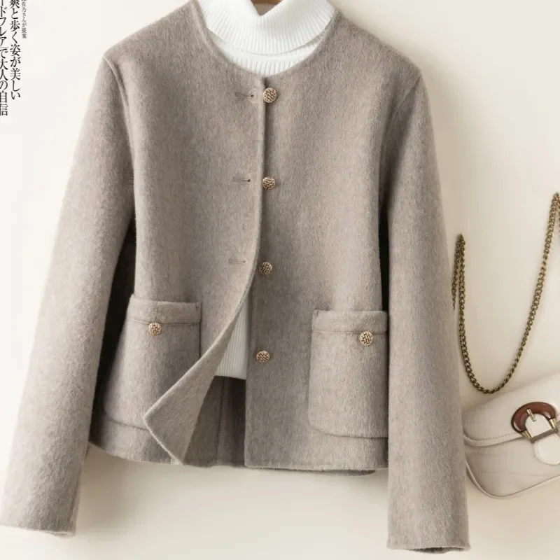 

Double-Sided Cashmere Coat Women Short Autumn Winter O-Neck Single-Breasted Faux Wool Jacket Female Loose Outwear JJ570
