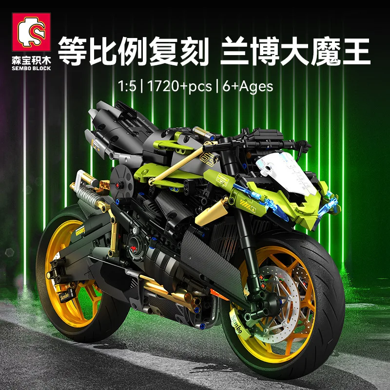 New 1720pcs MOC Creativity Technical 1:5  Motorcycle Building Blocks Model City Sports Car Bricks Children\'s Toys Christmas Gift