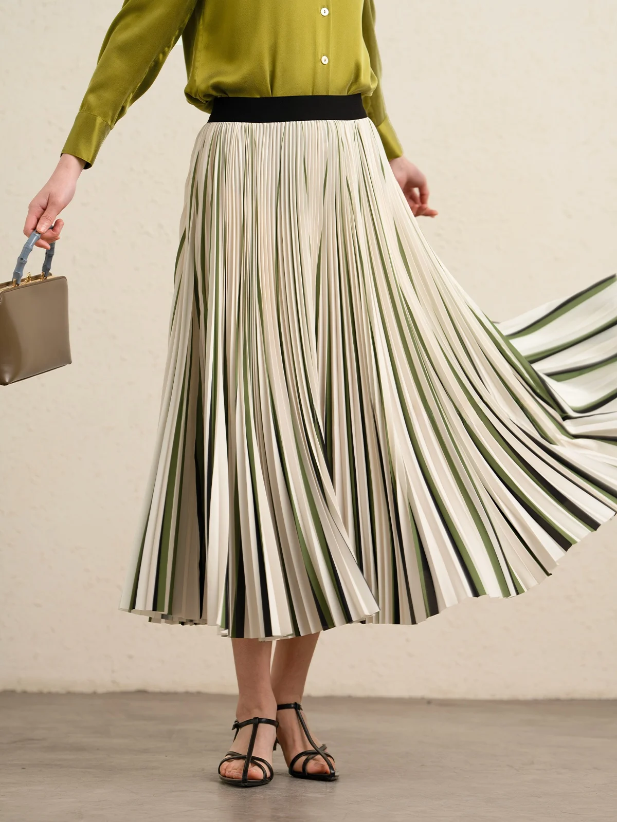 

Юбка миди А-силуэта с высокой талией, женская, плиссированная, широкая, повседневная, из полиэфирного волокна