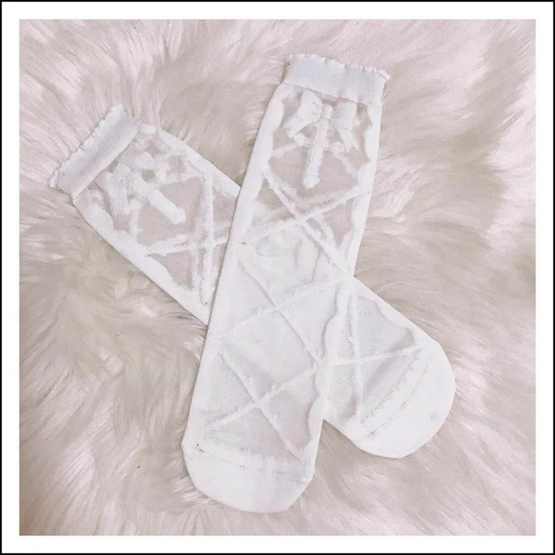 Dames Elegante Lolita Vetersokken Lente/Zomer Ultradunne Korte Sokken Dames Dagelijkse Mode Witte Glazen Zijden Sokken