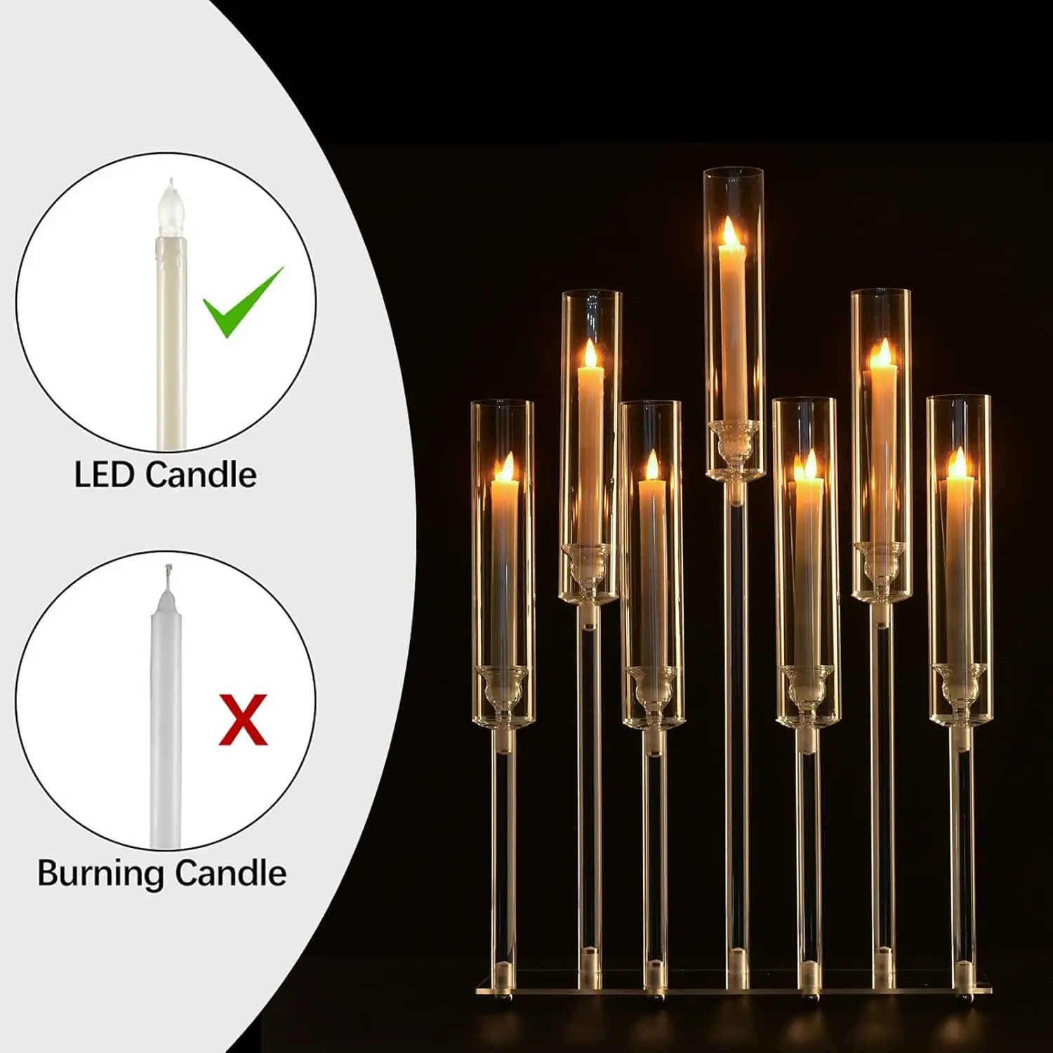 8 pezzi portacandele in acrilico candeliere centrotavola candelabri 7 bracci per decorazioni per eventi di compleanno festa di nozze 26,5 pollici di altezza