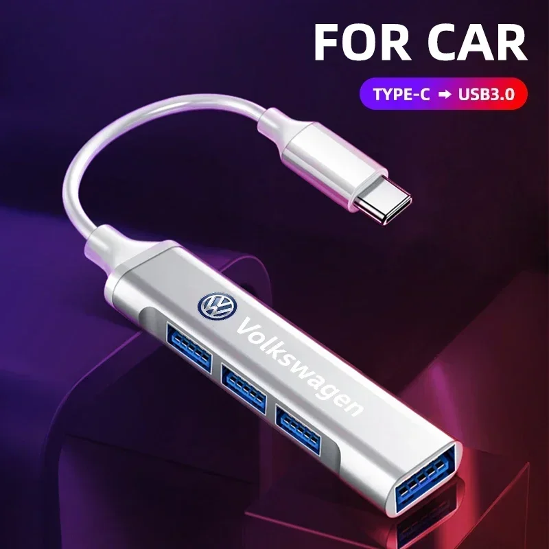 

Автомобильный 4-портовый USB-хаб, высокоскоростной адаптер-разветвитель Type-C, аксессуары для Volkswagen VW Golf 4 7 MK3 4 7 Touran Polo Passat