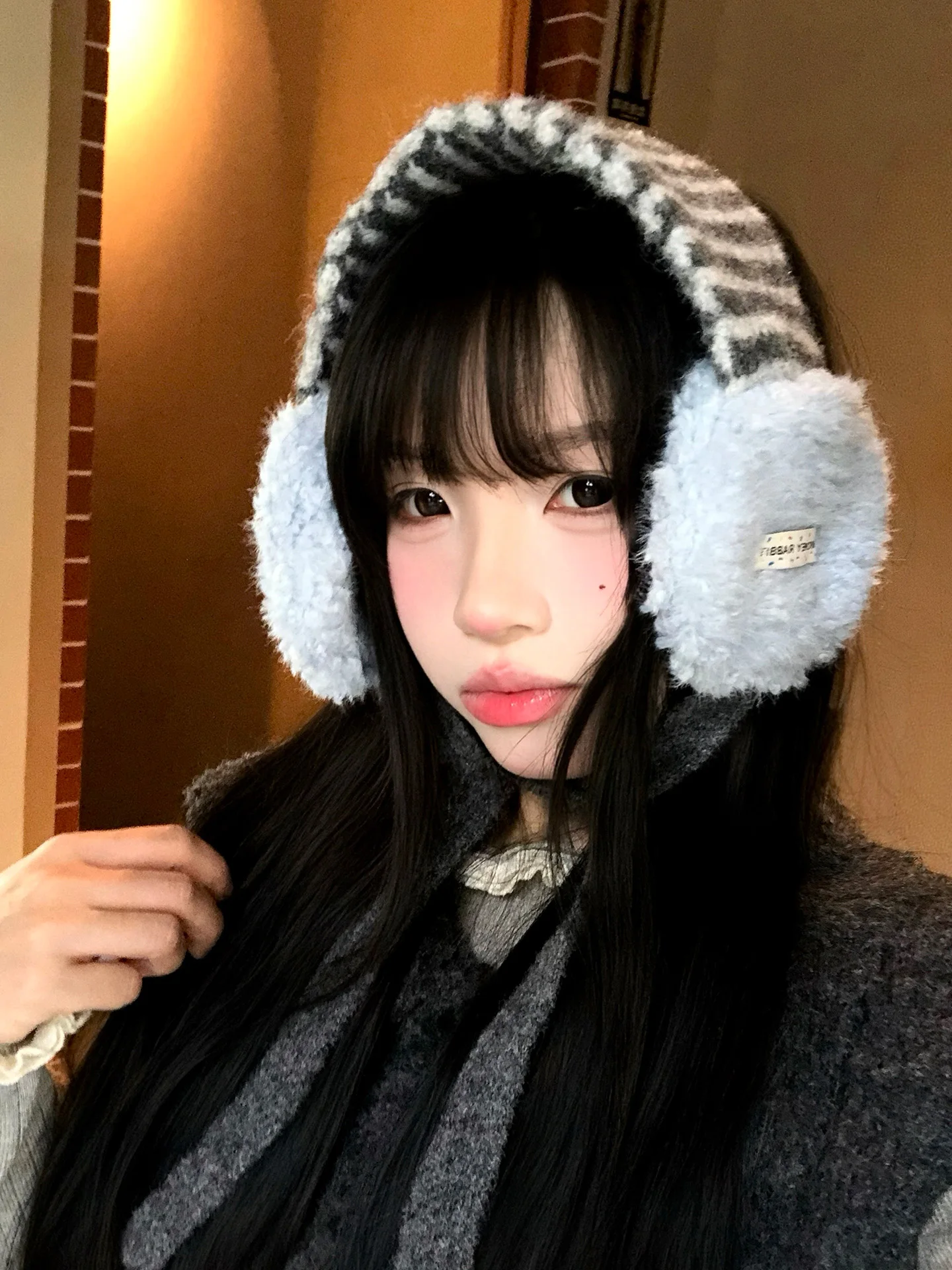 Retro Striped Lamb Velvet Ear Muffs Women's Style Autumn Winter Warm Ear Protection Cycling Special Purpose Ear Covers