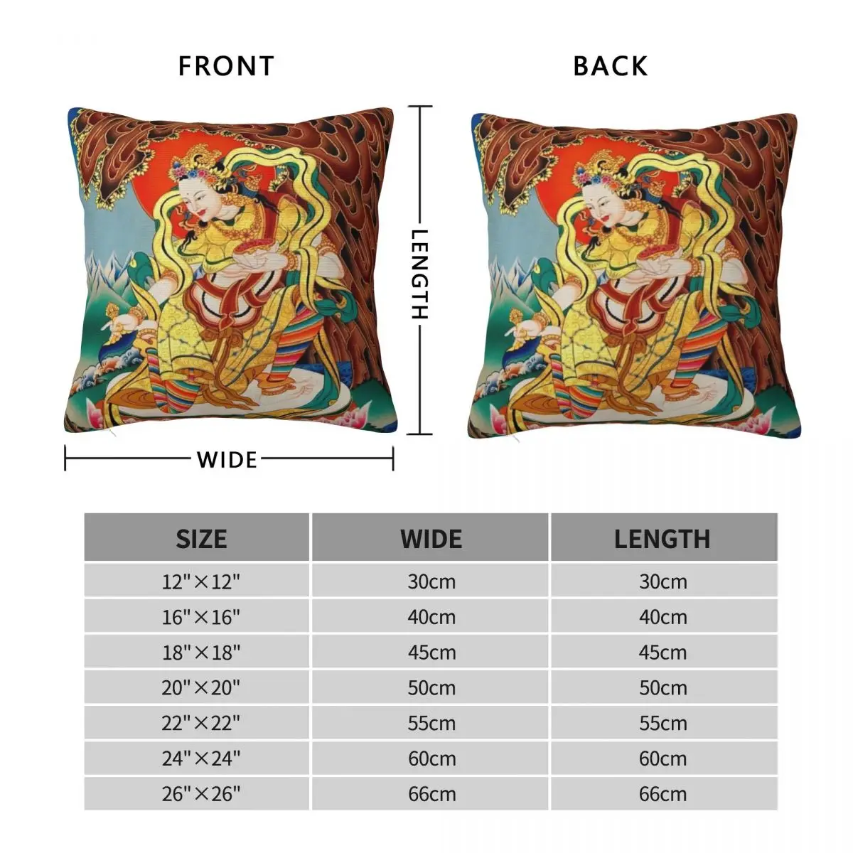 Yeshe Tsogyal Tibetan Painting Pillowcase Polyester Linen Velvet Pattern Zip Decor Room Cushion Case