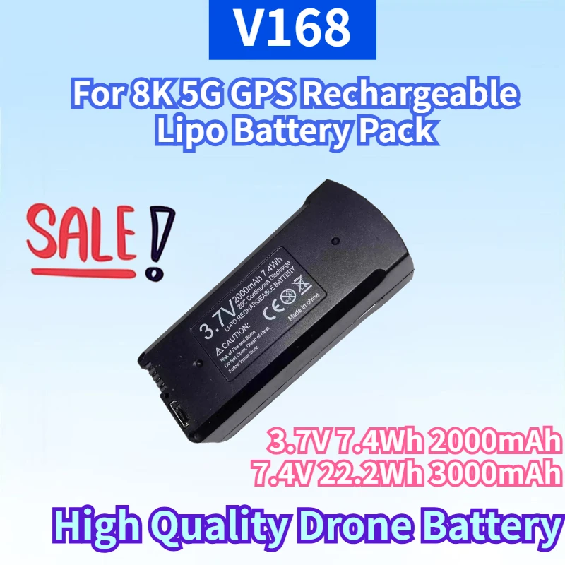 

V168 3.7V 7.4Wh 2000mAh/7.4V 22.2Wh 3000mAh Drone Battery for 8K 5G GPS Rechargeable Lipo Battery Pack Quadcopter Accessories