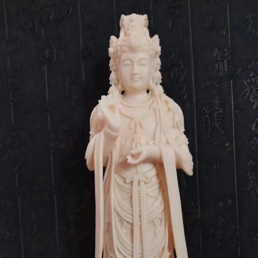New Arrival Ivory Nut Carved Colored Glaze Guanyin Bodhisattva Statue Home Desktop Decor Craft Ornament