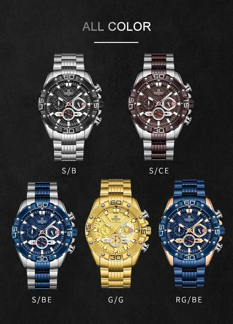 NAVIFORCE 2024 Men\'s Watches Luxury Gold Business Classic Quartz Clock Analog Chronograph Sport Waterproof Wristwatch