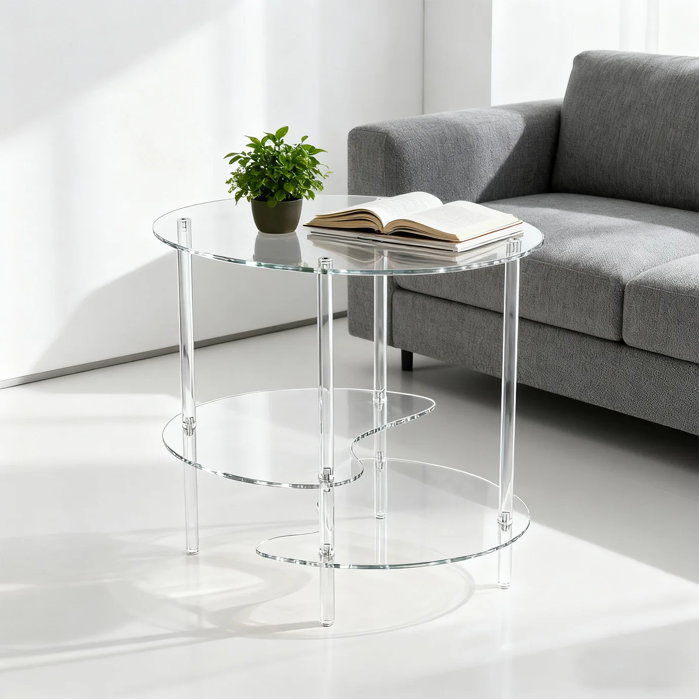 YFY transparent coffee table Nordic simple creative fashion corner table modern  round table small space ornament beverage