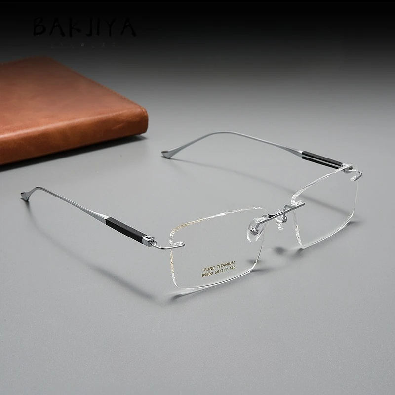 

New Full Titanium Rimless Glasses Frames Men Business Square Rimless Eyeglasses Frames Pure Titanium Can Be Customized Lenses