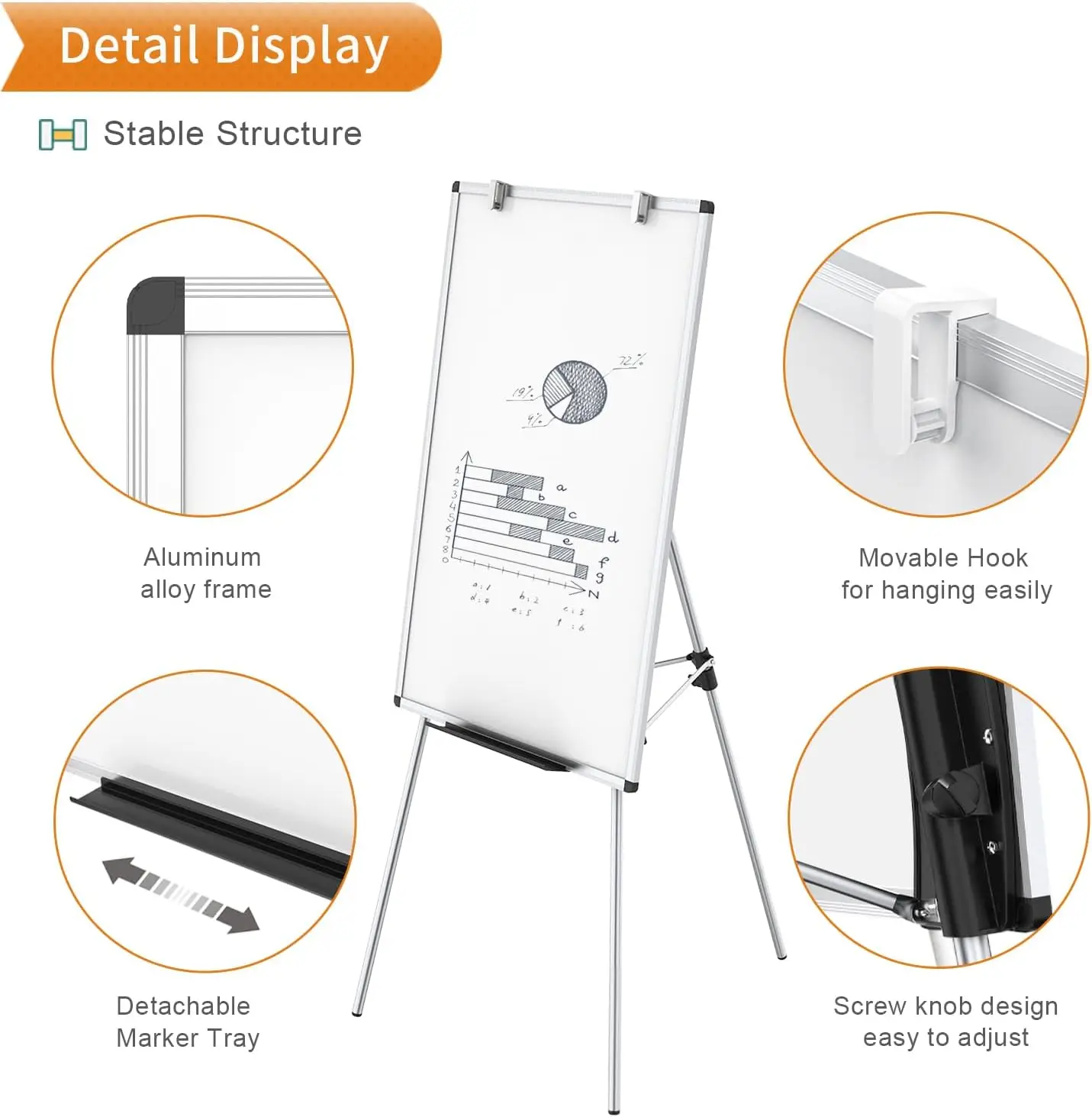 Portable Dry Erase Board, 36x24 Inches, Adjustable Height for School Office Home