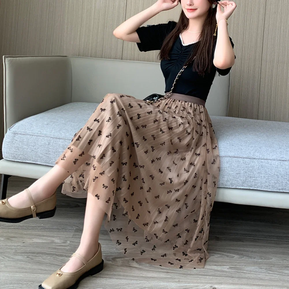 Mesh High Waist Skirt High Waist Fashion Skirt Daily Casual Outfit Basic Simple Skirt For Women Women Clothing