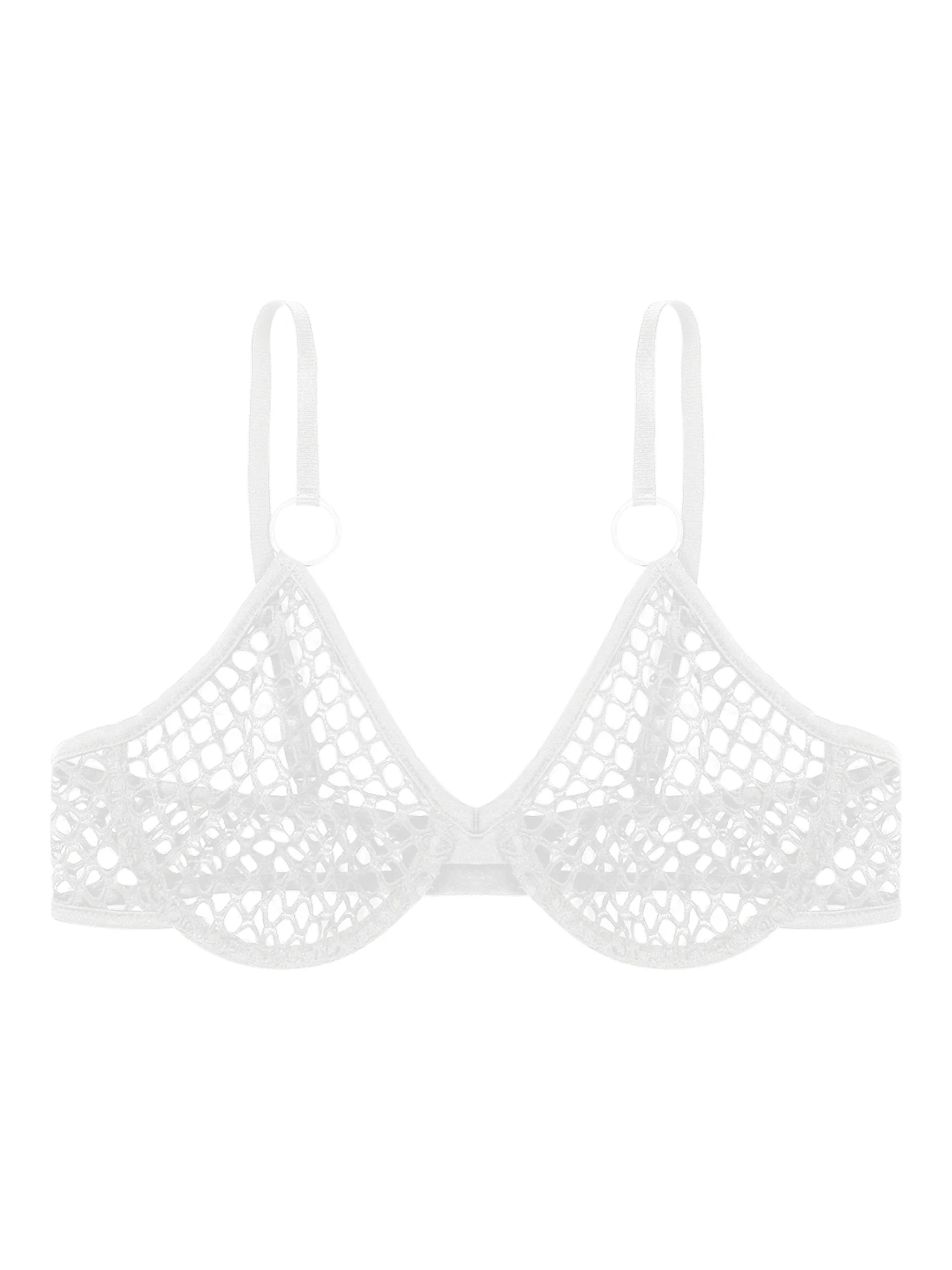 Womens Fishnet Mesh Bra Tops Adjustable Straps Underwired See Through Brassiere Lingerie Hollow Out See Through Bra Underwear