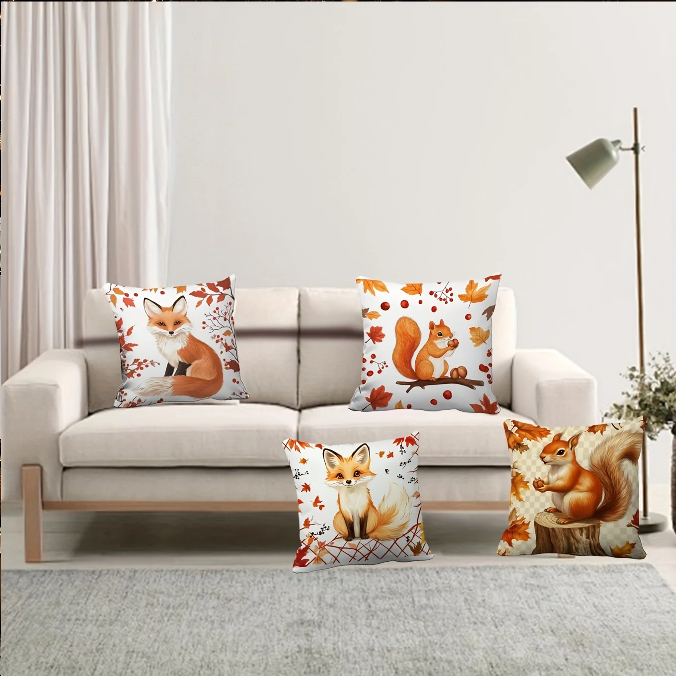 1pc Fall Forest Animal Throw Pillow Covers Cute Fox Squirrel Autumn Harvest Decor Cushion Cases Machine Washable