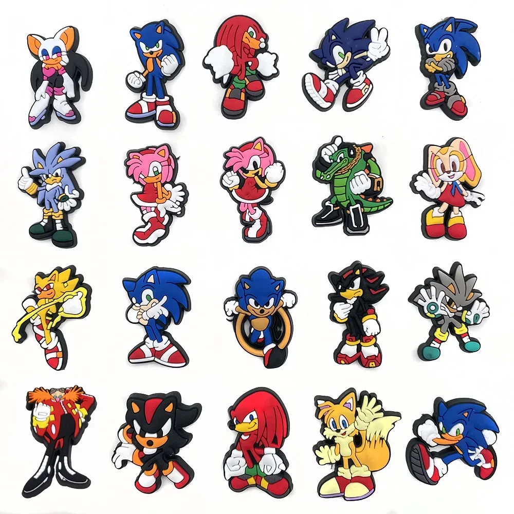 New20 stücke/Set Schuh Krokodil Sonic PVC Schnalle Zubehör Cartoon Tiere Pantoffel Schuhe Dekoration für Kinder Krokodil Charms Geschenk für Jungen