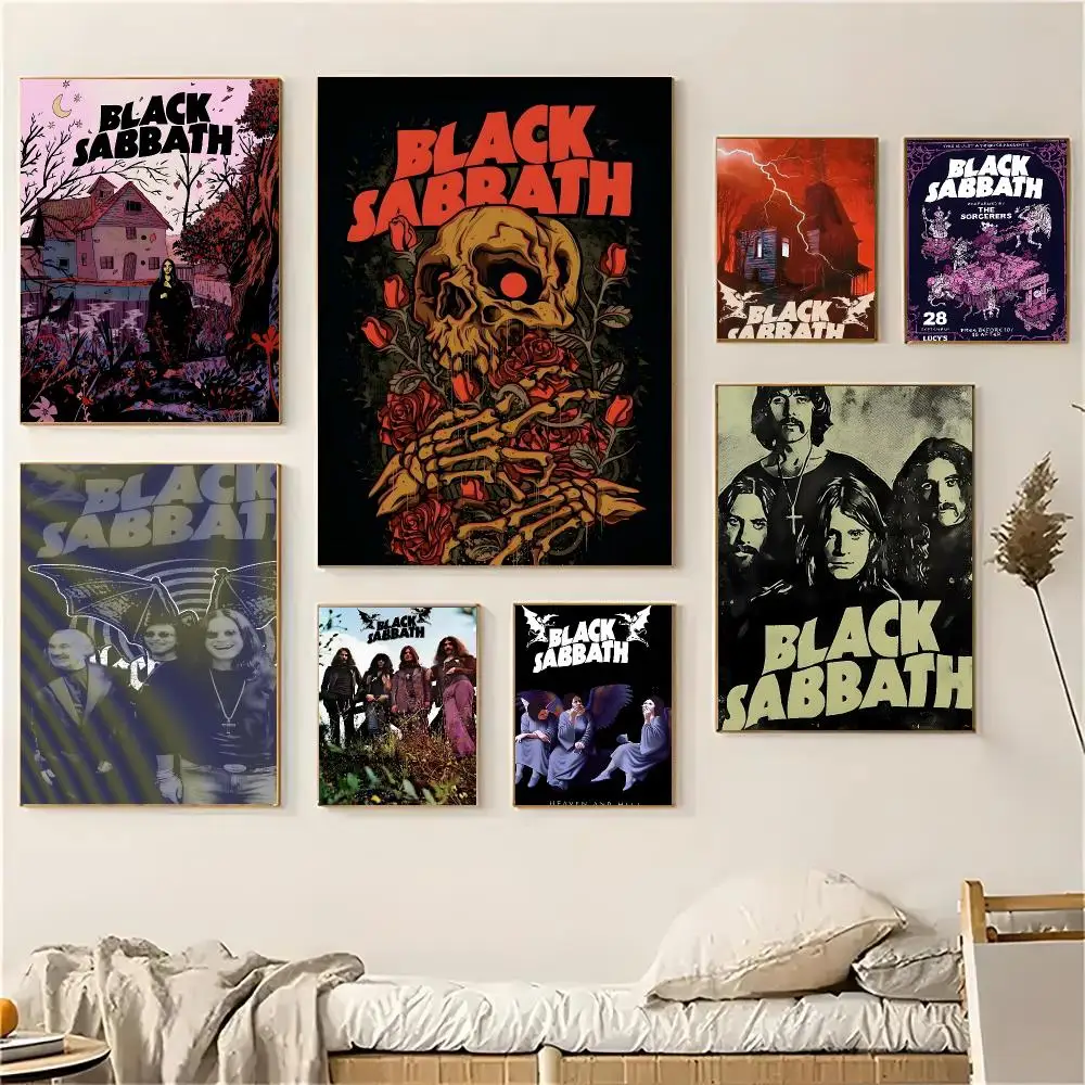 Black S-Sabbath Rock Band Poster Self-adhesive Decal Living Room Bedroom Party Bar Decor Moisture-proof Fade-resistant