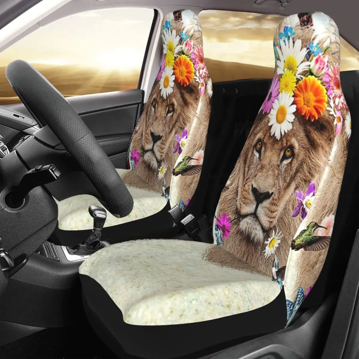 

Lion's Pride (Lion And Hummingbirds) Car Seat Cover Custom Printing Universal Front Protector Accessories Cushion Set