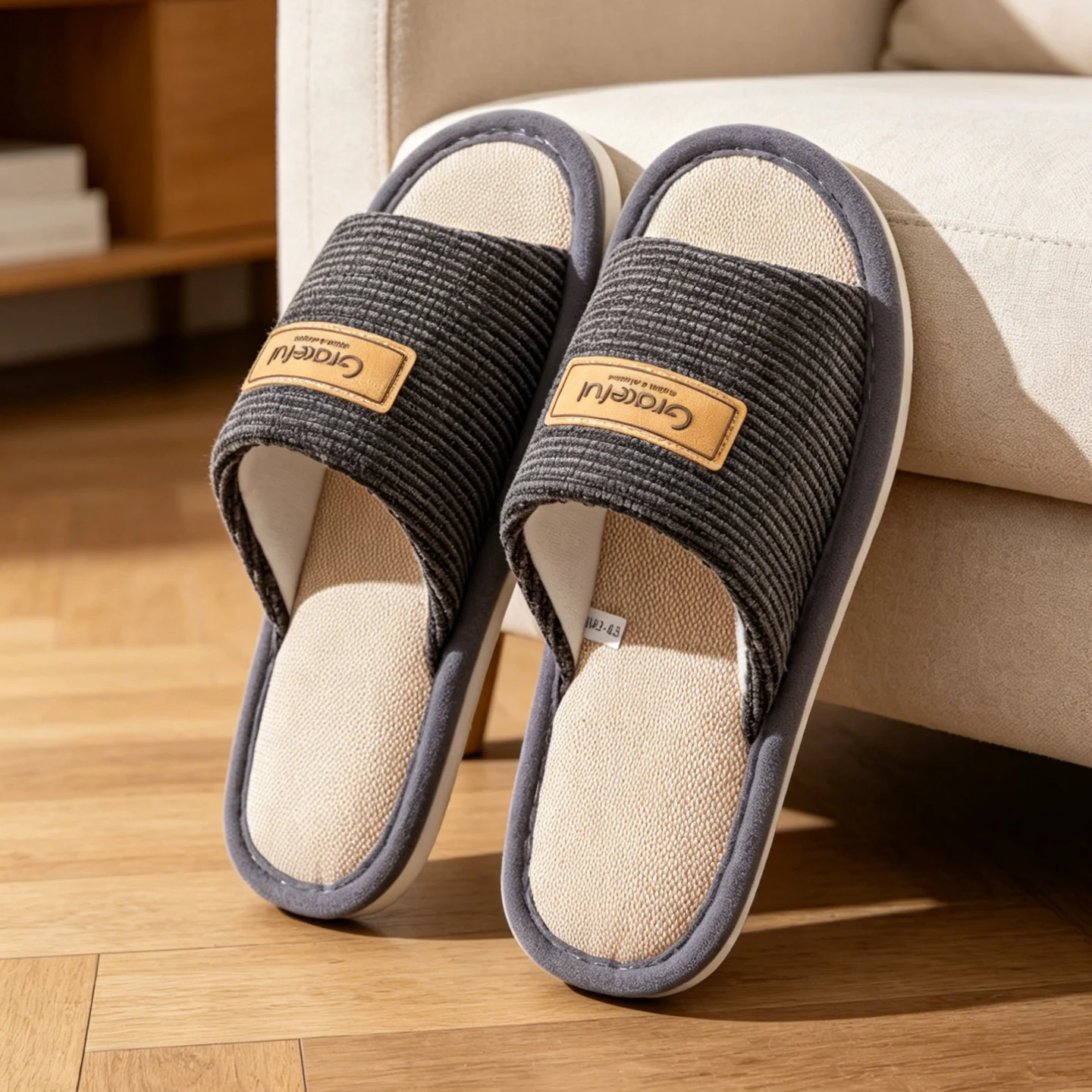 Men’s Linen Sandals for Indoor Home Use, Non-Slip Lightweight Soft Sole, Casual Open-Toe Breathable House Slippers