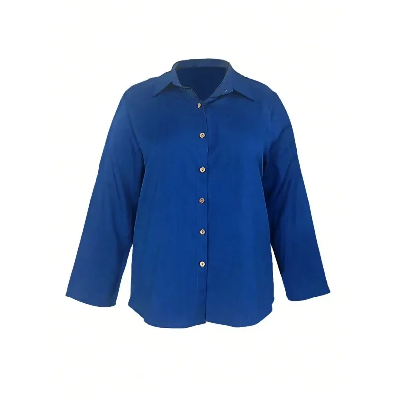 Plus size 1xl-5xl novas mulheres casual blusa de manga longa camisa senhoras casual elegante blusa de lapela sólida camisa vintage topos