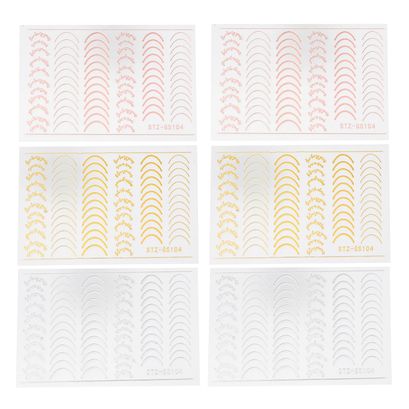 

6 Sheets Nail Art Stickers Imitation Metal Line Manicure Decals Stylish Self-Adhesive Nail Decoration DIY Nails